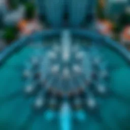 Aerial view of the Pointe Water Fountain showcasing its intricate design