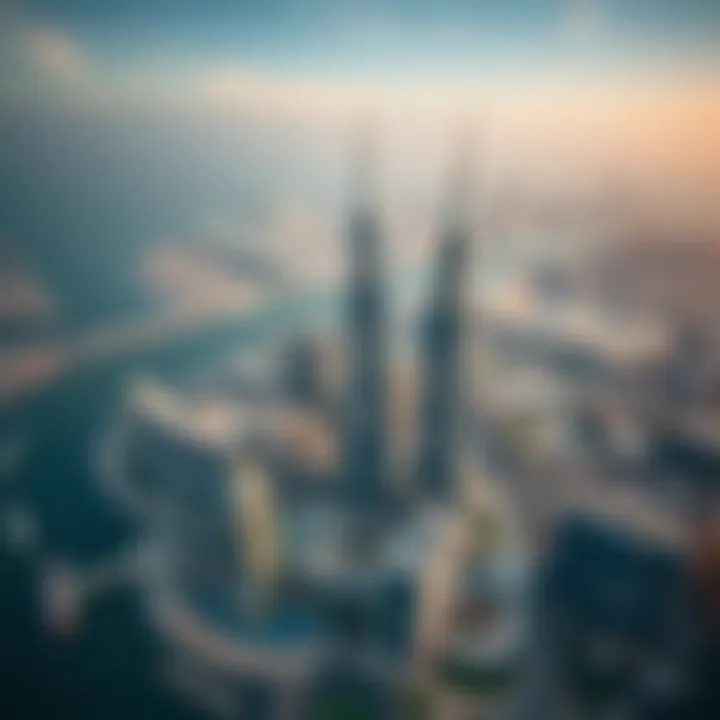 Twin Towers: Aerial Perspective of a City Icon Aerial shot showing the Twin Towers in relation to surrounding landmarks