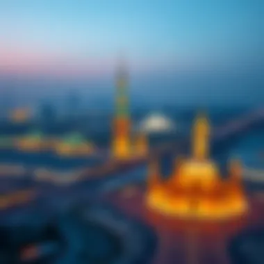 Illuminated Landmarks During Holidays An aerial view of iconic landmarks illuminated for holiday celebrations