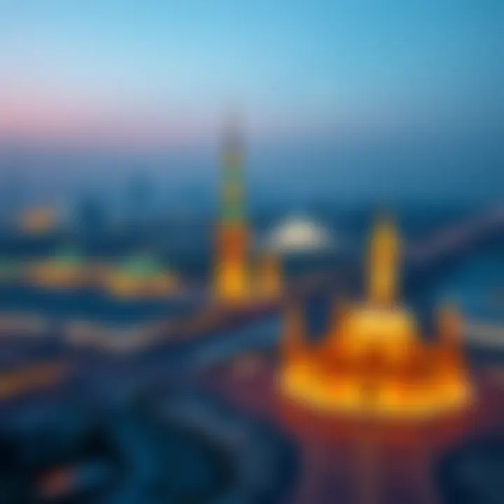 Illuminated Landmarks During Holidays An aerial view of iconic landmarks illuminated for holiday celebrations