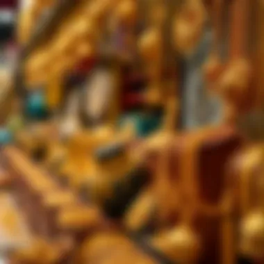Variety of Gold Ornaments in Market Display of various gold ornaments in a vibrant market setting