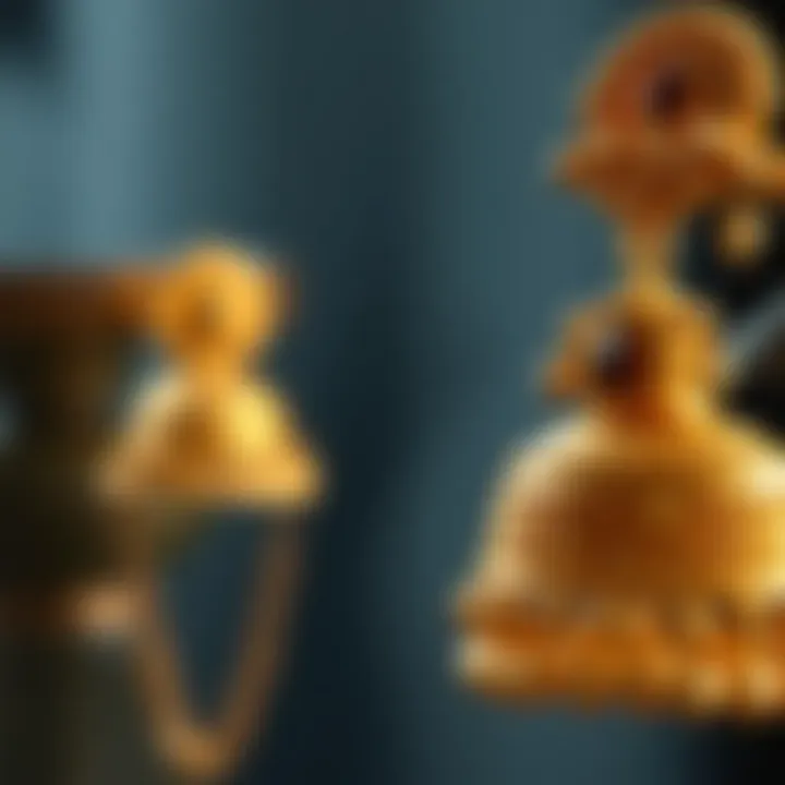 Close-up of jhumka gold jewelry emphasizing craftsmanship