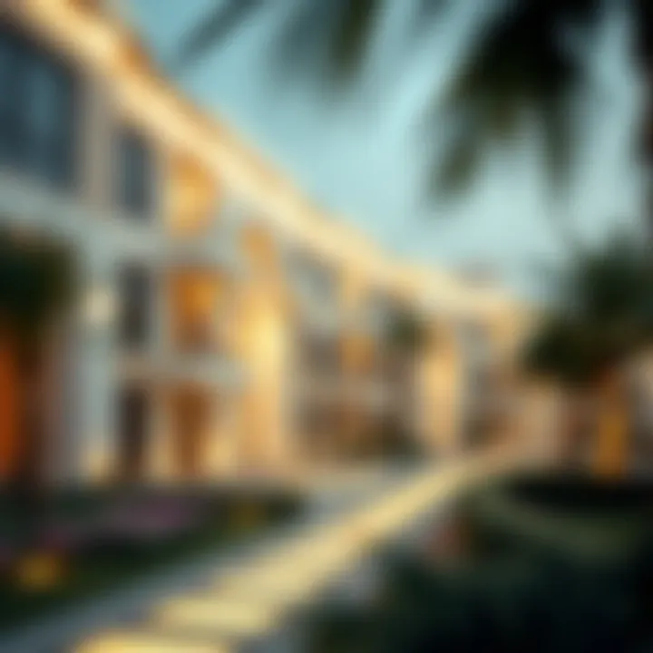 An architectural illustration of residential properties in Dubai with رقم مكاني
